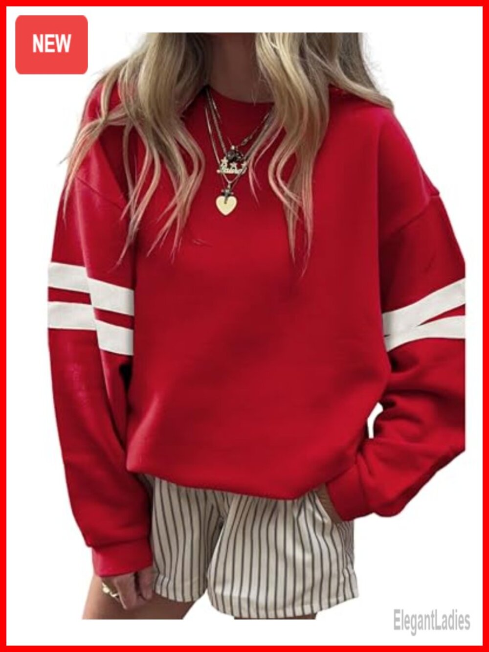 SELINK Womens Varsity Striped Oversized Sweatshirt Crewneck Pullover